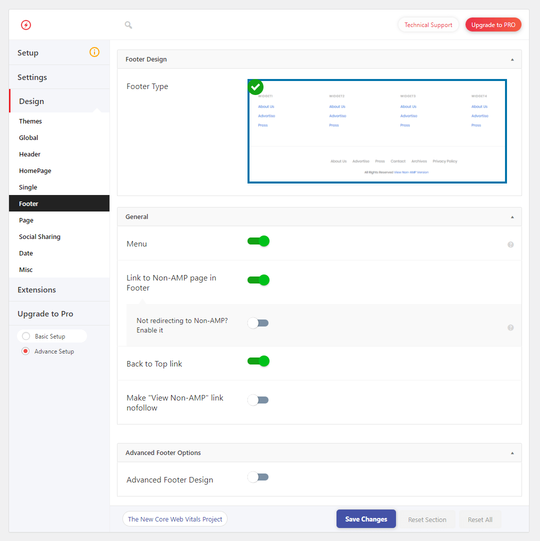 AMP menus