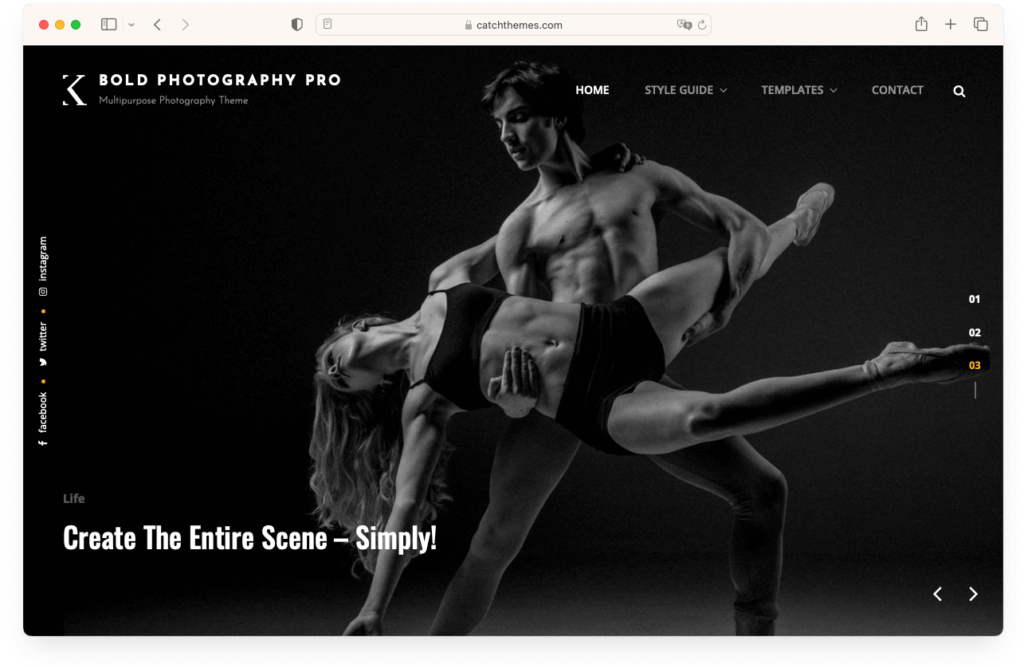 Bold photography portfolio WordPress theme