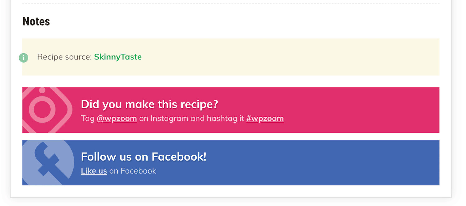 Recipe Card Blocks footer CTA