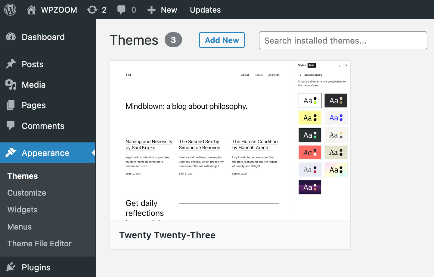 Install theme step 1