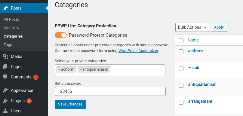 Password Protect Post Categories with PPWP plugin