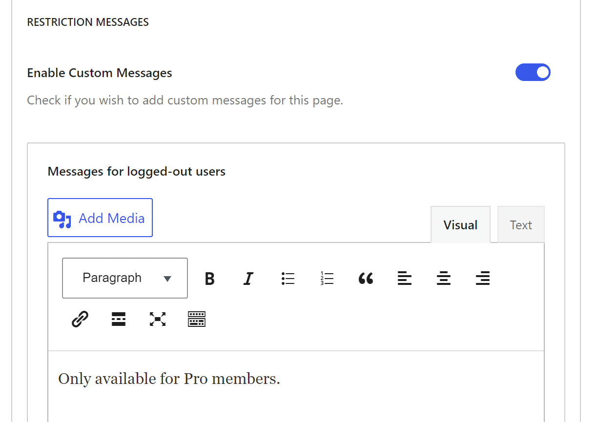 Content restriction messages settings in Paid Member Subscriptions