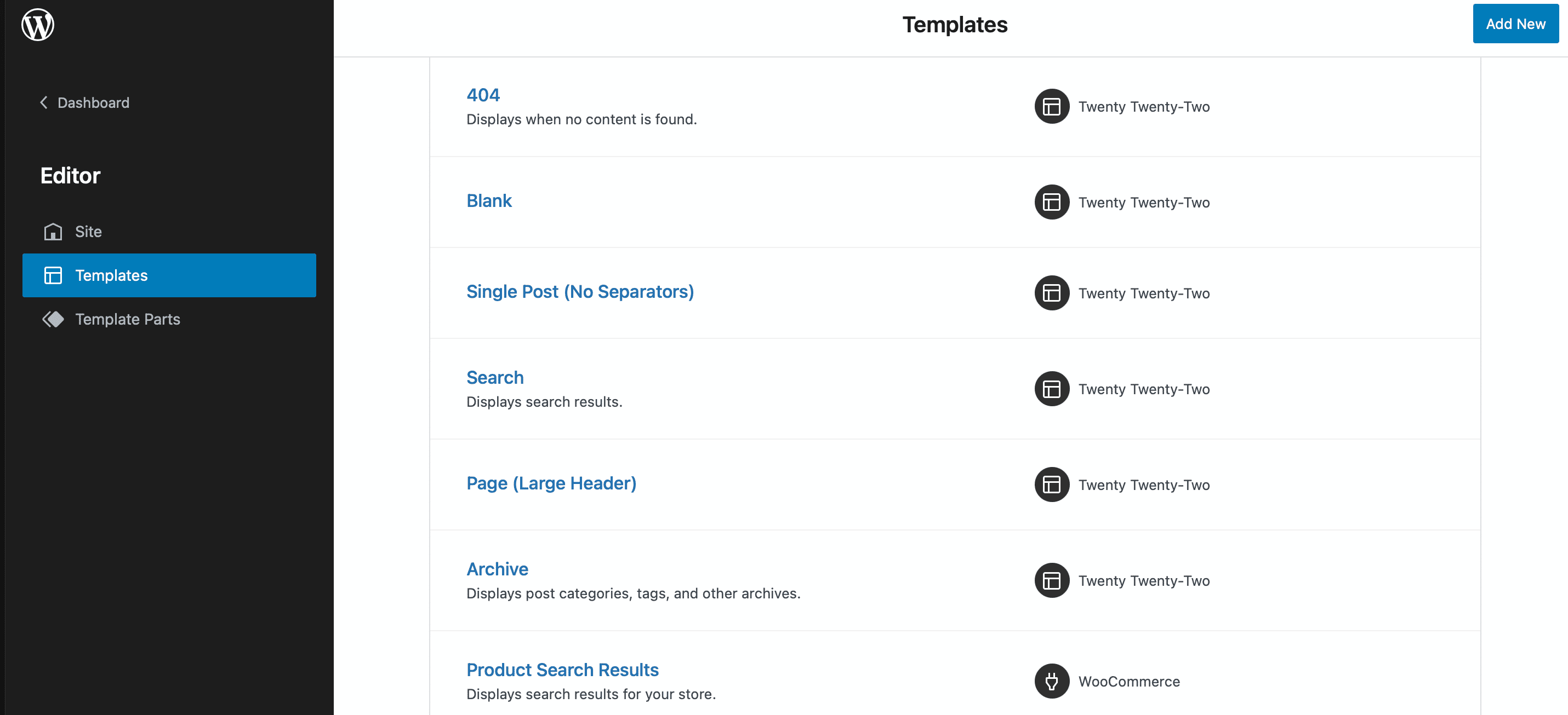 Site Editor templates