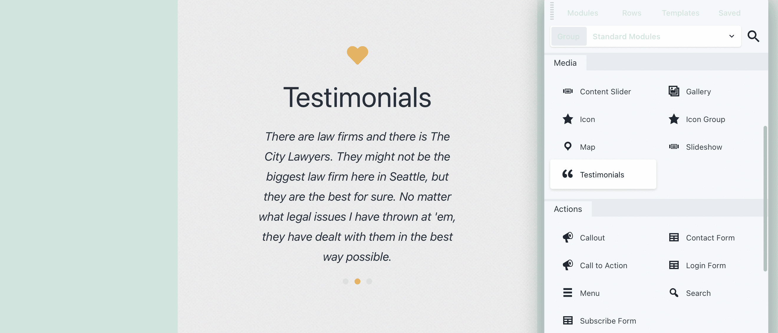 Page builder testimonial block