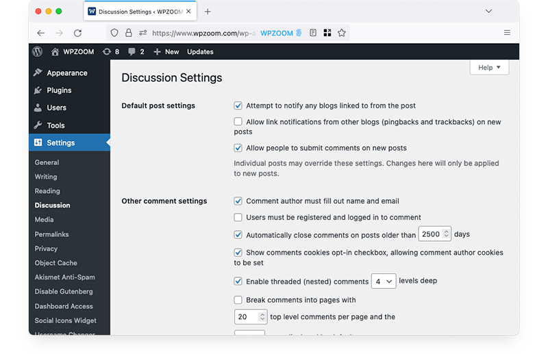 WordPress Discussion Settings