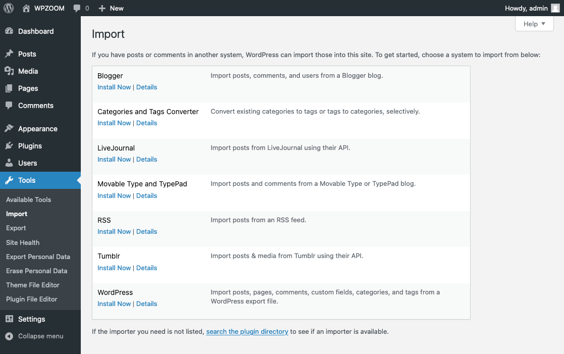 WordPress import tool