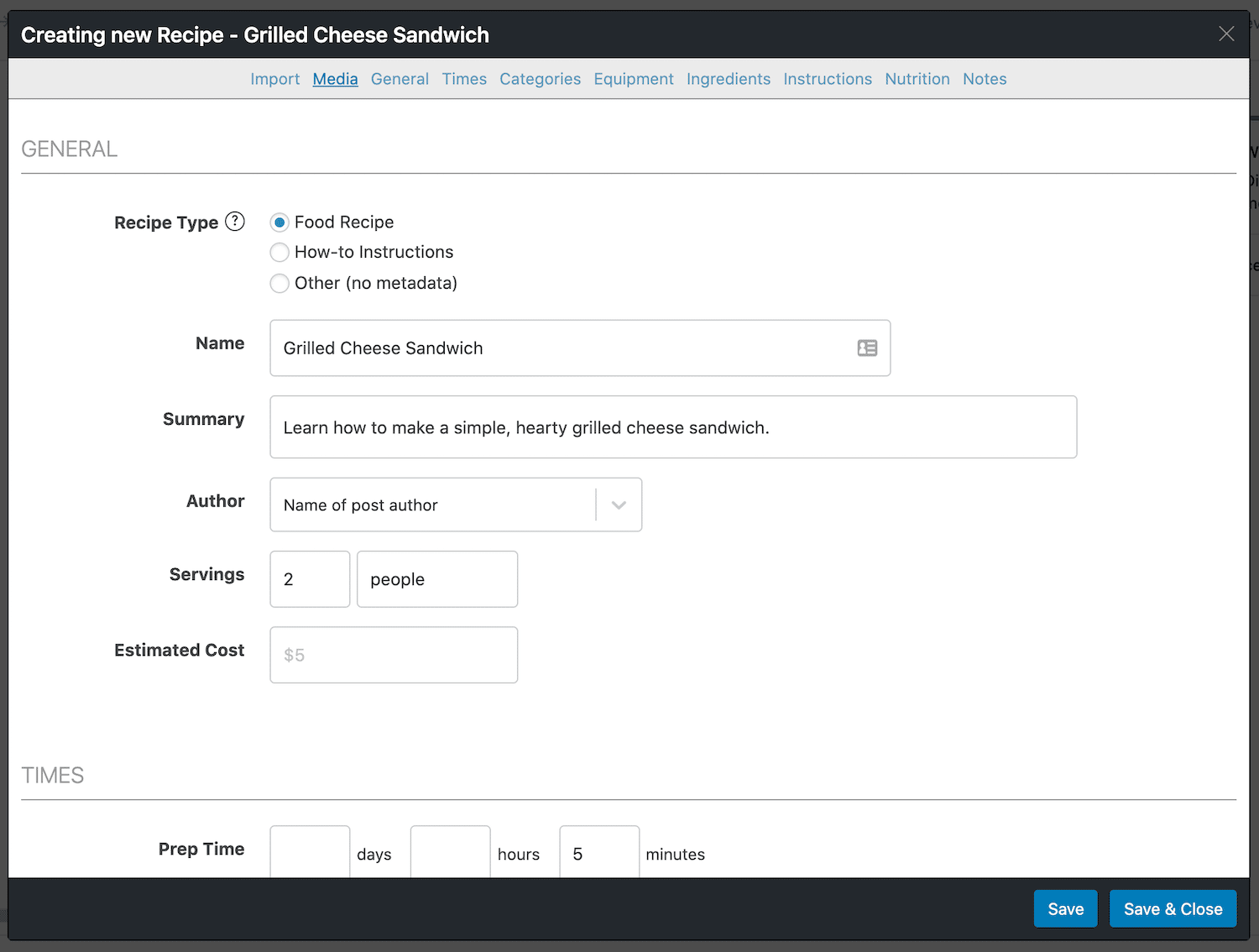 WP Recipe Maker interface